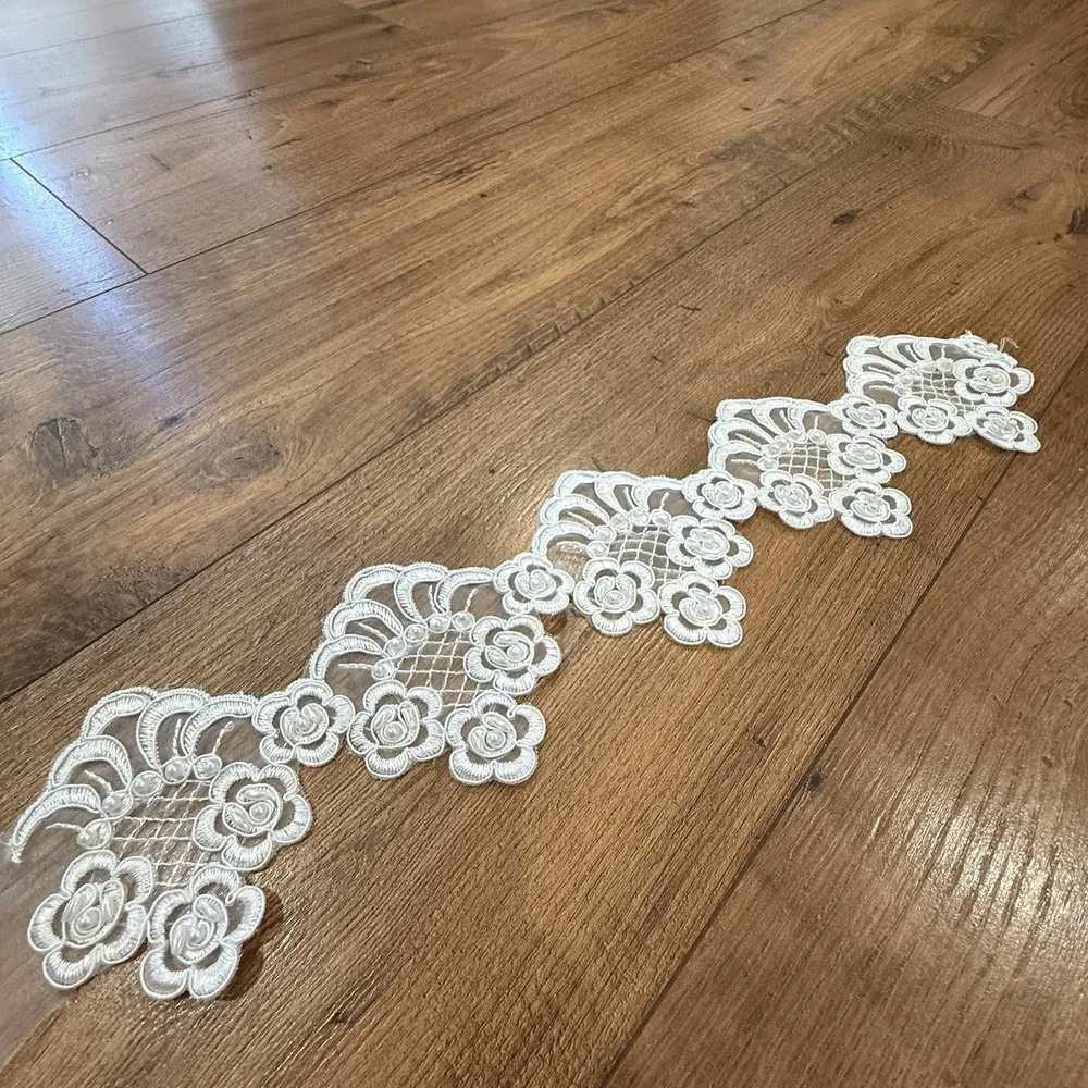 Applique White Flower Lace Pearl Trim Embroidered Sewing Lace Sew‎ Pearls 16.5